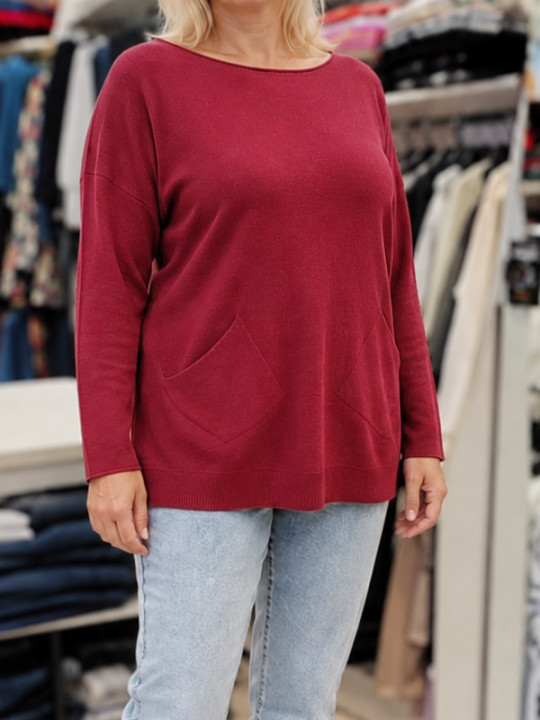 Ženski pulover J6391 bordo rdeč