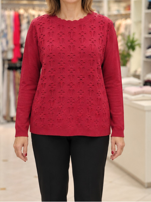 Ženski pulover J5124 bordo rdeč