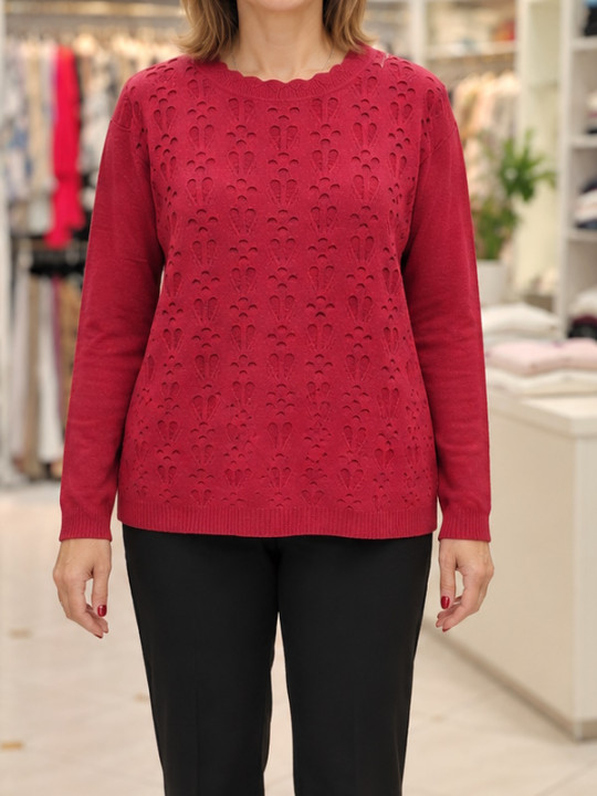 Ženski pulover J5124 bordo rdeč