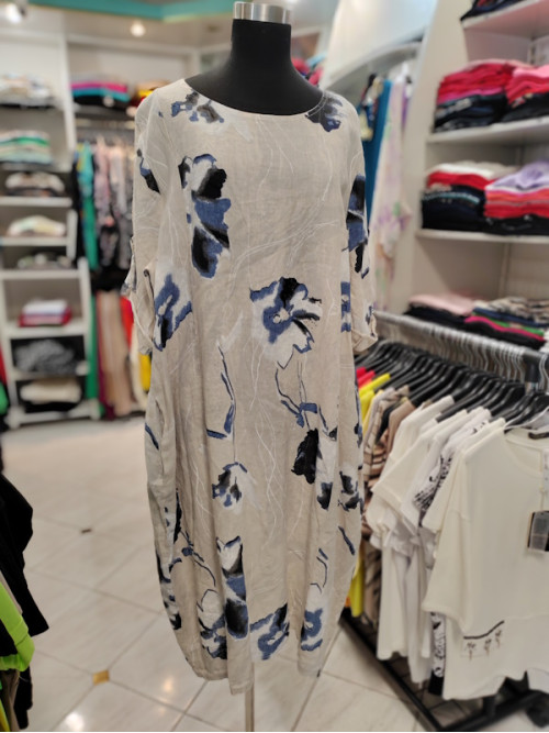 Lanena poletna obleka P6067 bež