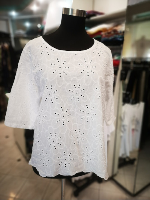 Bombažna bluza S5049 bela