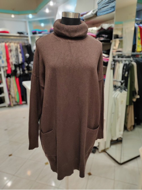 Pulover s puli ovratnikom J5104 rjav