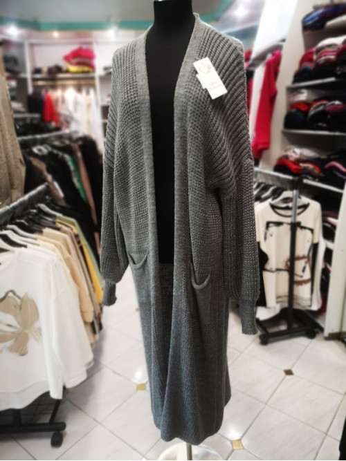 Ženska dolga jopa J5068 temno siva