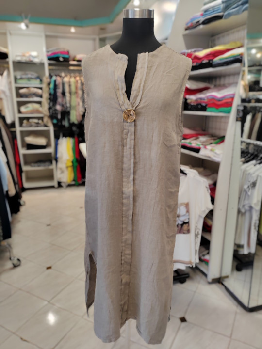 Lanena poletna obleka P6319 bež