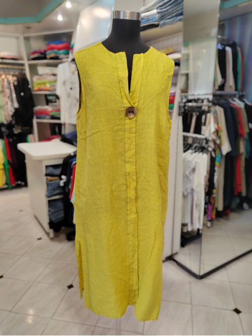Lanena poletna obleka P6319 rumena