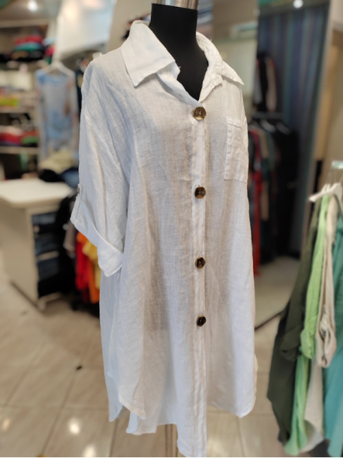 Lanena srajca P6116 bela