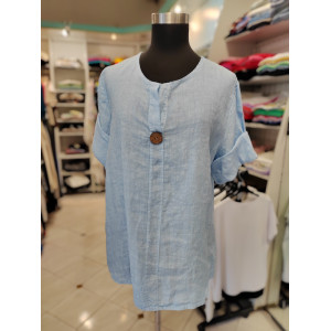 Lanena majica P6166 svetlo modra