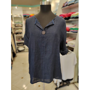 Lanena majica P6166 temno modra