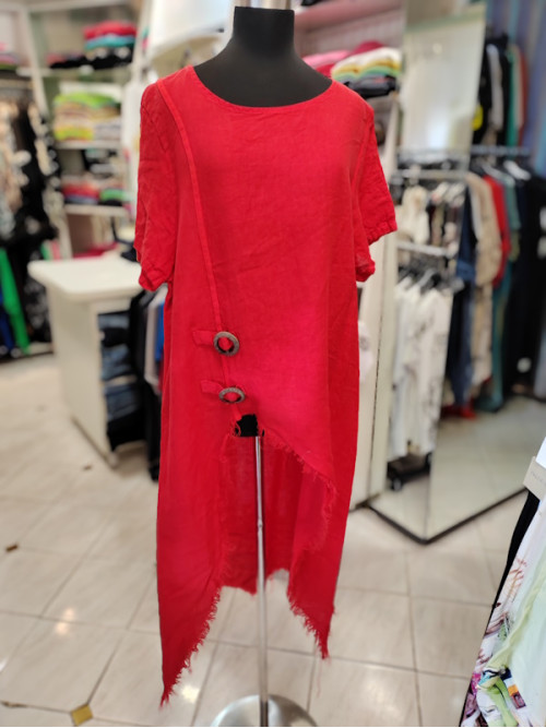 Modna lanena tunika P6183 rdeča