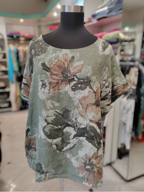 Lanena majica P6190 zelena