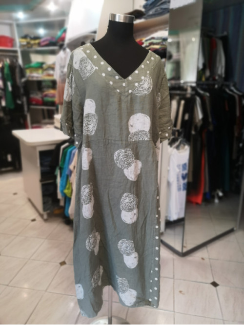 Lanena obleka S5205 olivno zelena