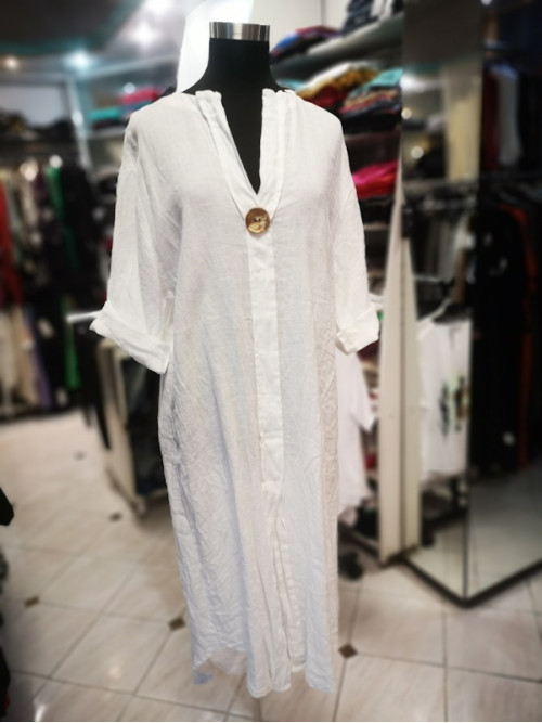 Lanena poletna obleka/tunika S5089 bela