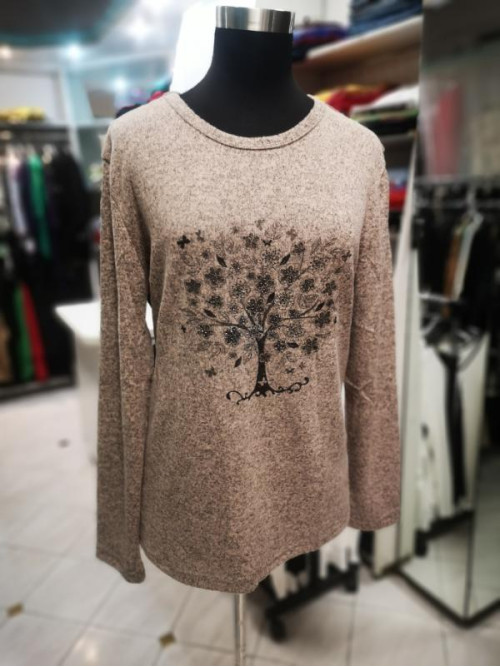 Ženska majica z dolgimi rokavi J5002 bež