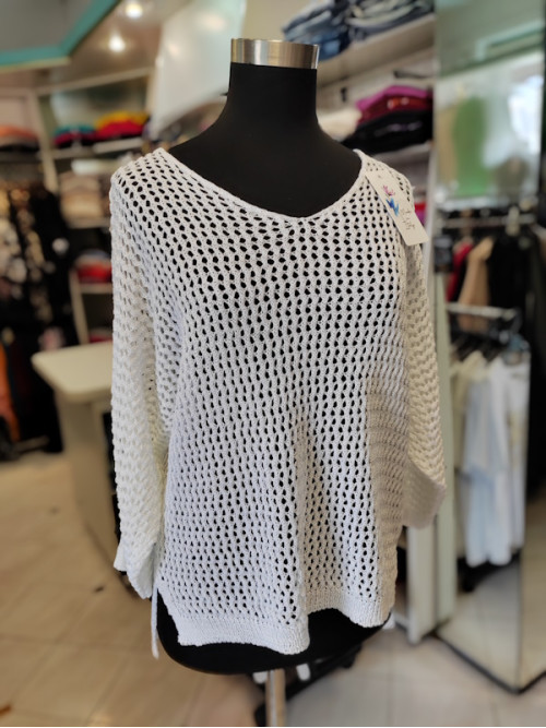 Tanek mrežast pulover s 3-4 rokavi P6032 bel