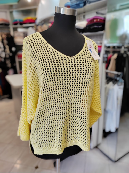 Tanek mrežast pulover s 3-4 rokavi P6032 rumen