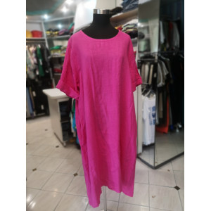Lanena poletna obleka S5203 roza