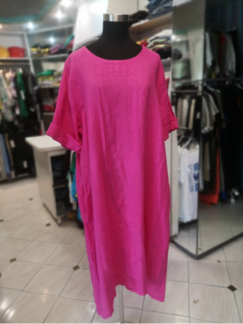 Lanena poletna obleka S5203 roza