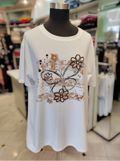 Ženska majica za močnejše postave P6028 belo-rjava