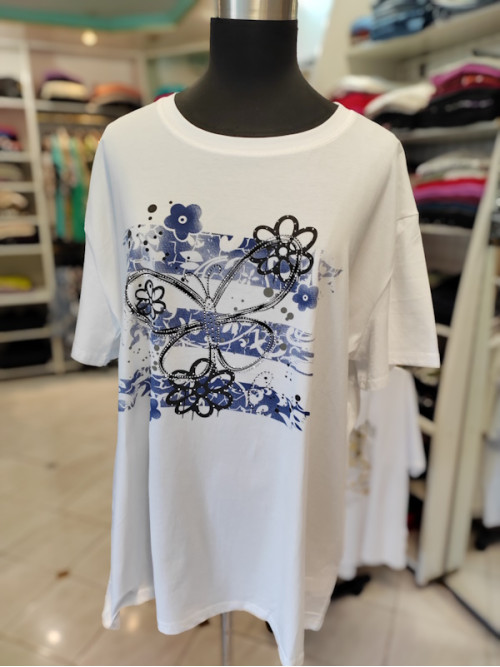 Ženska majica za močnejše postave P6028 belo-modra