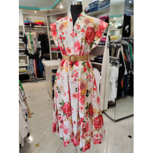 Bombažna obleka P6058 rdeča