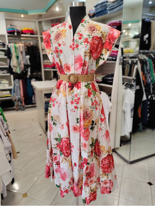 Bombažna obleka P6058 rdeča