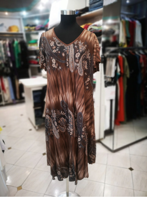 Poletna obleka za močnejše postave S5233 rjava