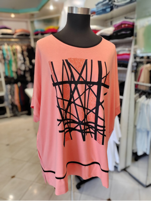 Modna ženska majica za močnejše postave T60222 losos