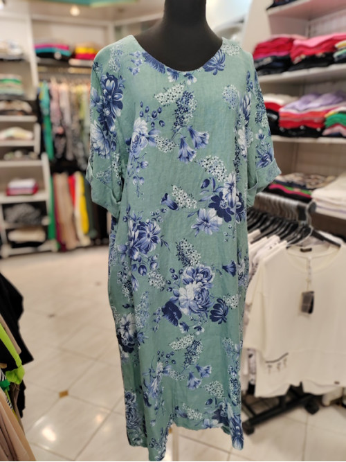 Lanena poletna obleka S5100 zelena