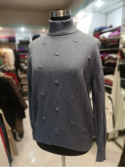 Ženski pulover s puli ovratnikom Z4132 moder