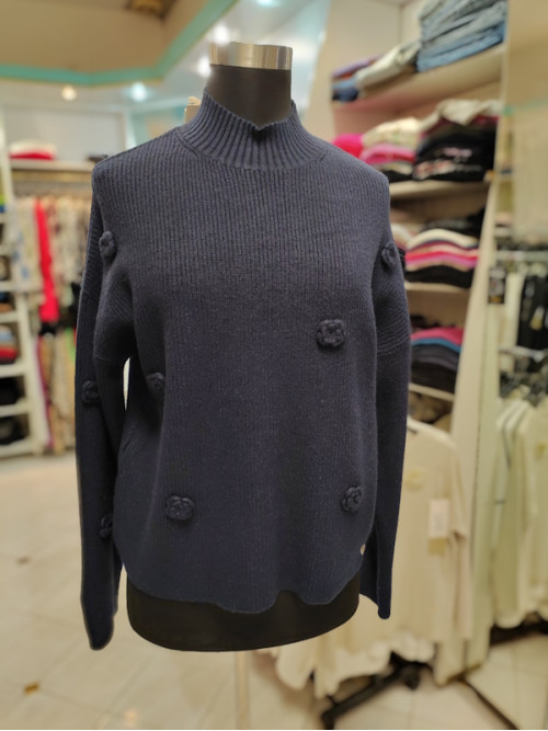 Ženski pulover J5103 temno moder