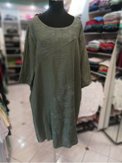 Lanena obleka za močnejše SN117 olivno zelena